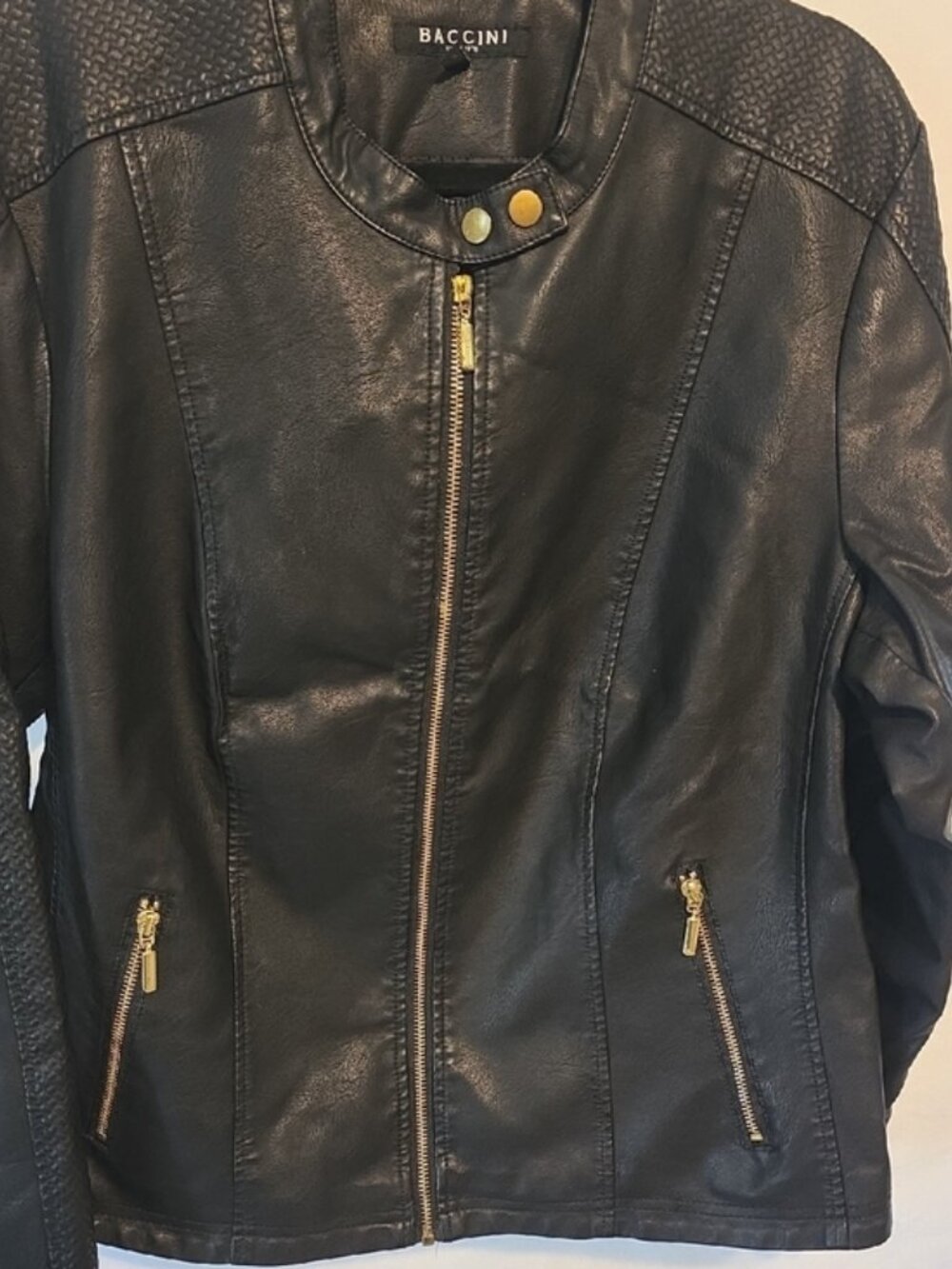 Women's Baccini Black Faux Leather Moto Jacket with Zip Pockets - Picture 13 of 13